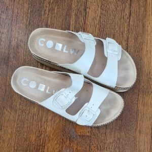 Coolway White Leather Multicolor Platform Double Strap Sandals 41